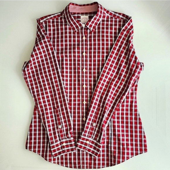Brooks Brothers Red Plaid Fitted Non-Iron Cotton Button Shirt - Picture 14 of 16